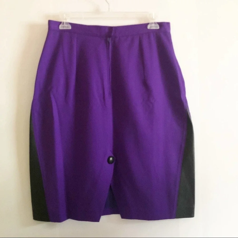Vintage Tuxedo Style Purple Black Leather Midi Skirt 12